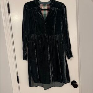 Anthropologie Velvet Long Sleeve Dress in Dark Green